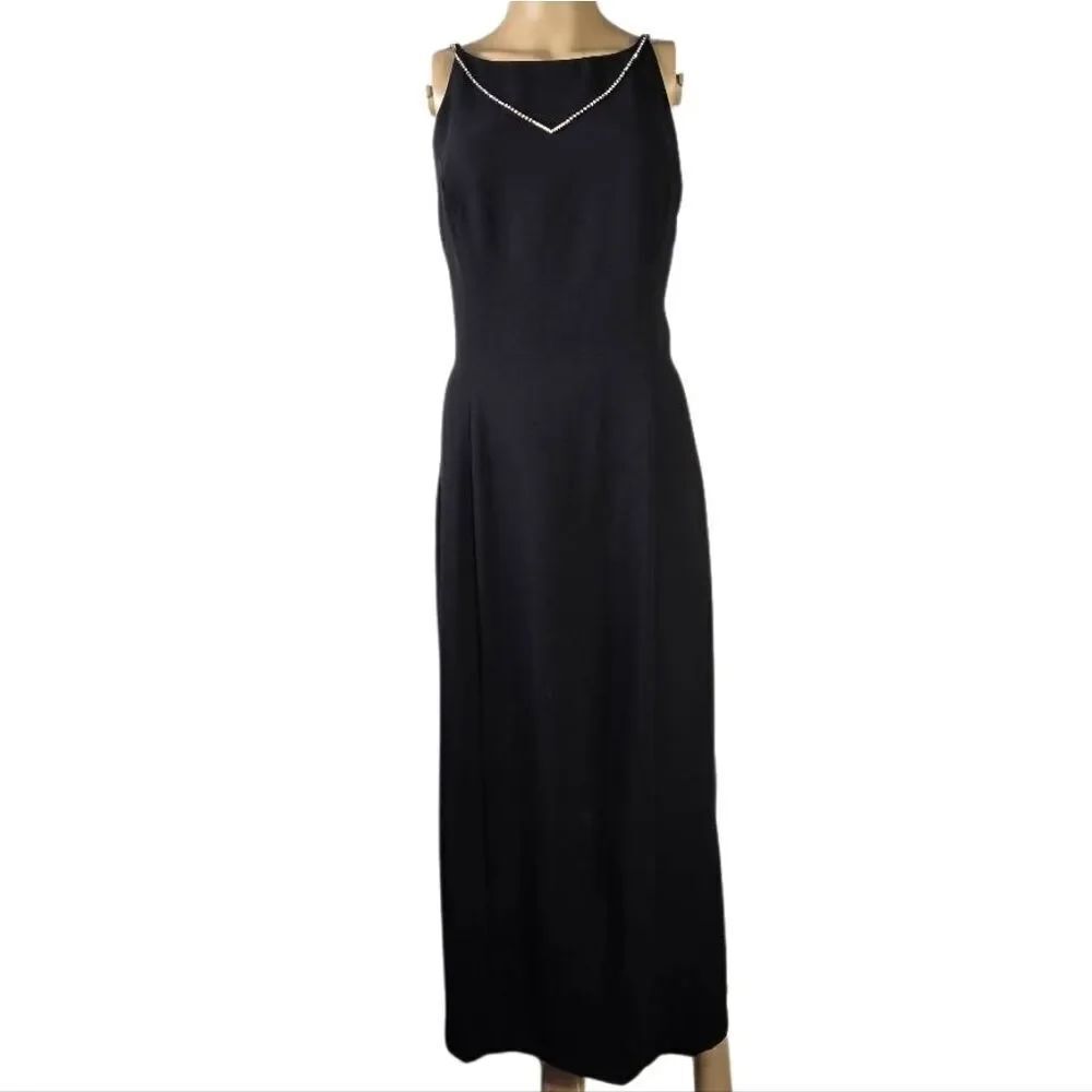 City Triangles Elegant Black Maxi Dress with Embellished Neckline Size Small